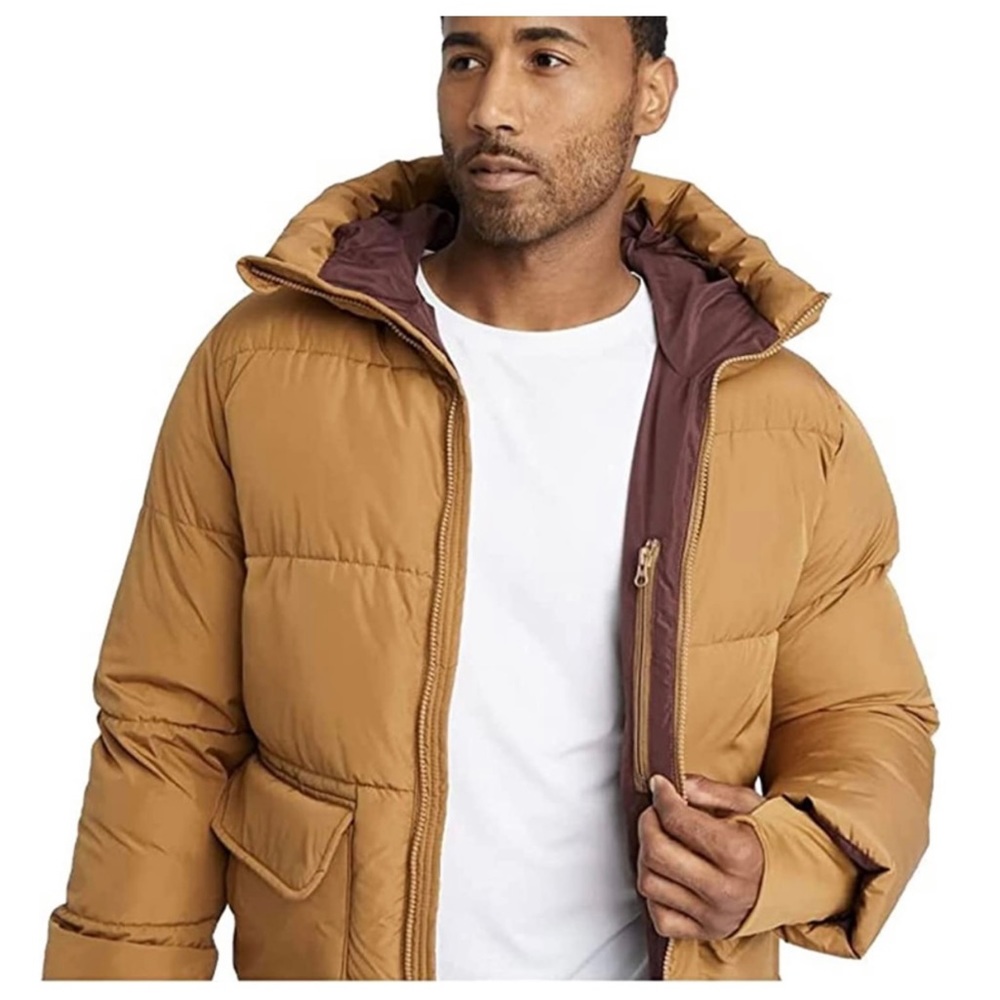Men’s Brown Short Puffer Hoodie Jacket S NWT - All in Motion - Picture 3 of 12